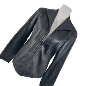 NINE WEST! SLEEK & SUPPLE BLACK GENUINE LEATHER ZIPPER FRONT JACKET, COAT! SZ M